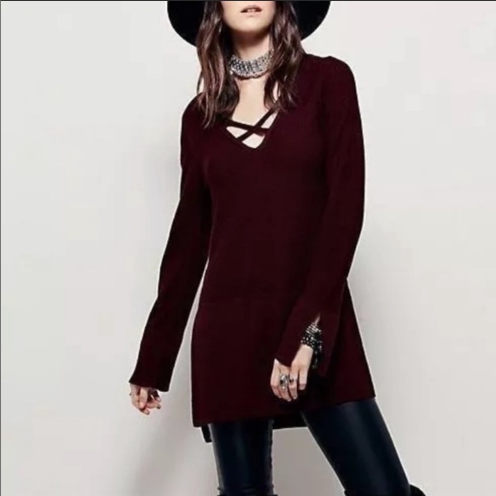 FREE PEOPLE Criss Cross Tunic Sweater
